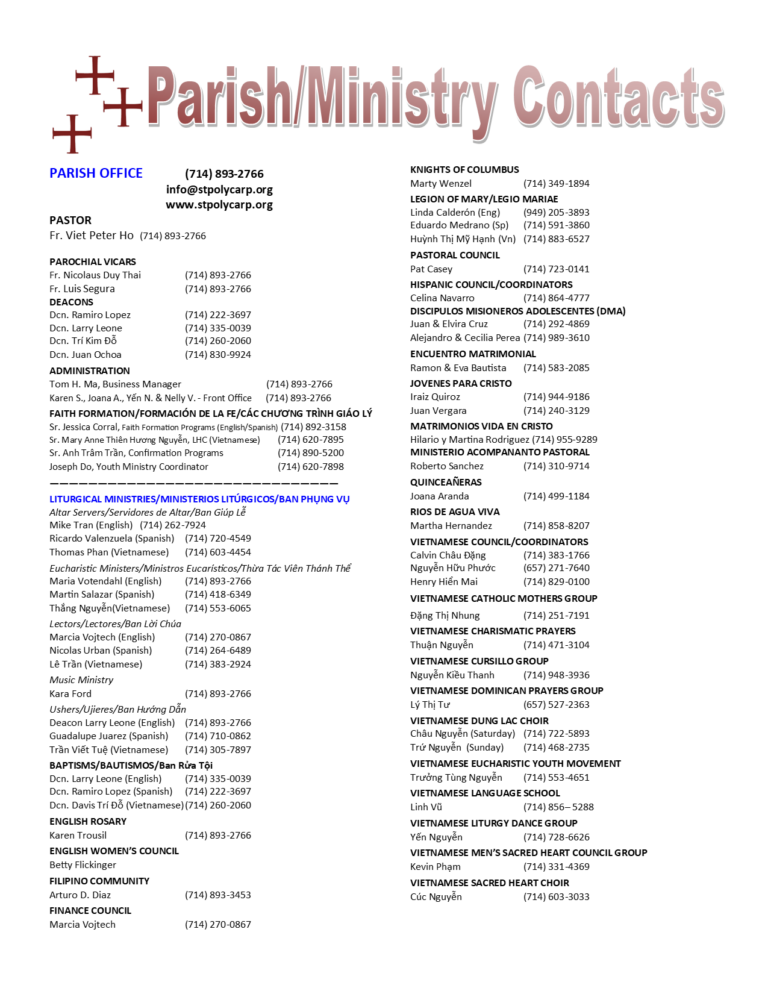 Ministry Directory Saint Polycarp Catholic Church