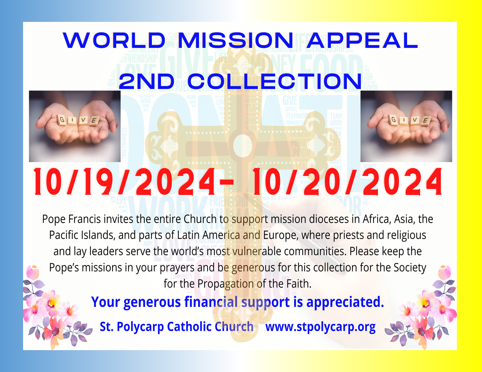 World Mission Sunday Collection, Saint Polycarp Catholic Church