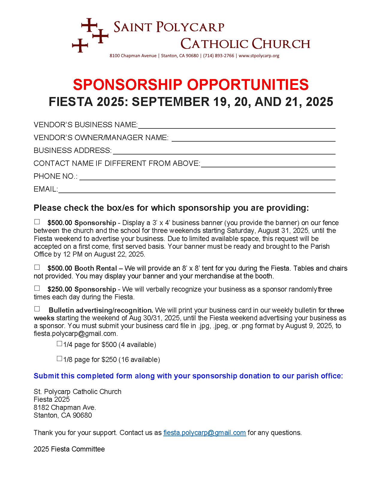 Be a sponsor for our 2025 Fiesta event