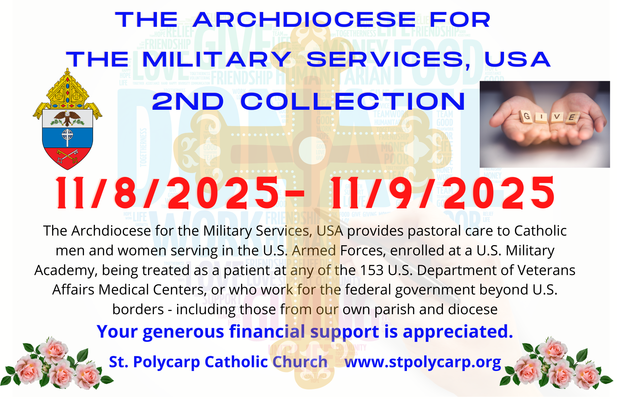 Second Collection – the Archdiocese for the Military Services, USA., November 8 & 9