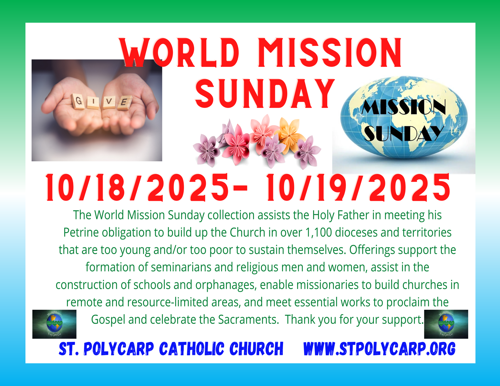 Second Collection Next Weekend – World Mission Sunday