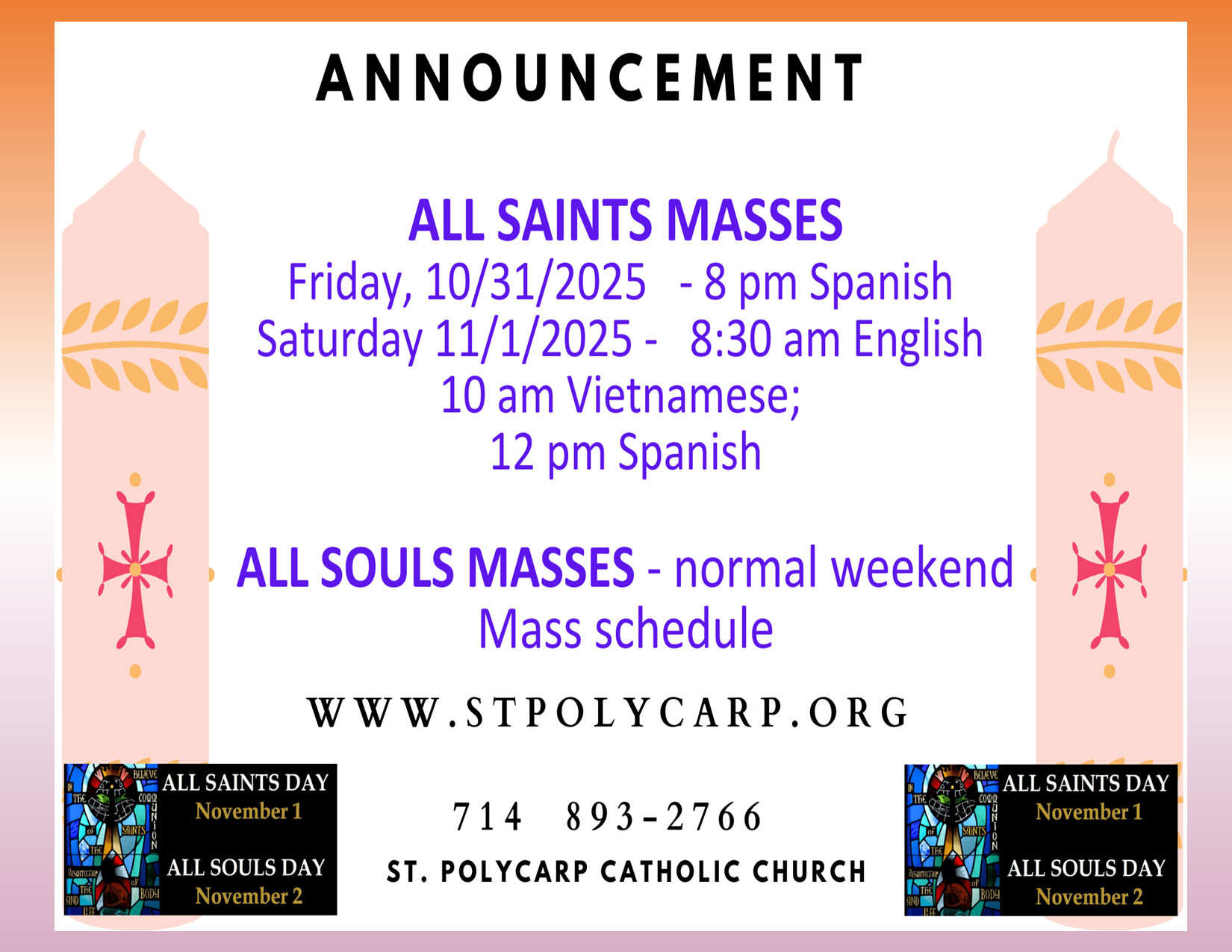 All Saints / All Souls Mass Schedules