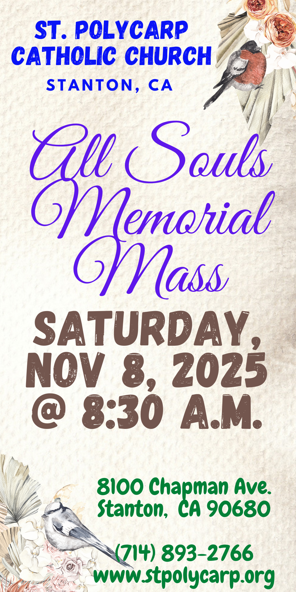 Memorial Mass – Saturday, November 8, 2025, at 8:30 AM