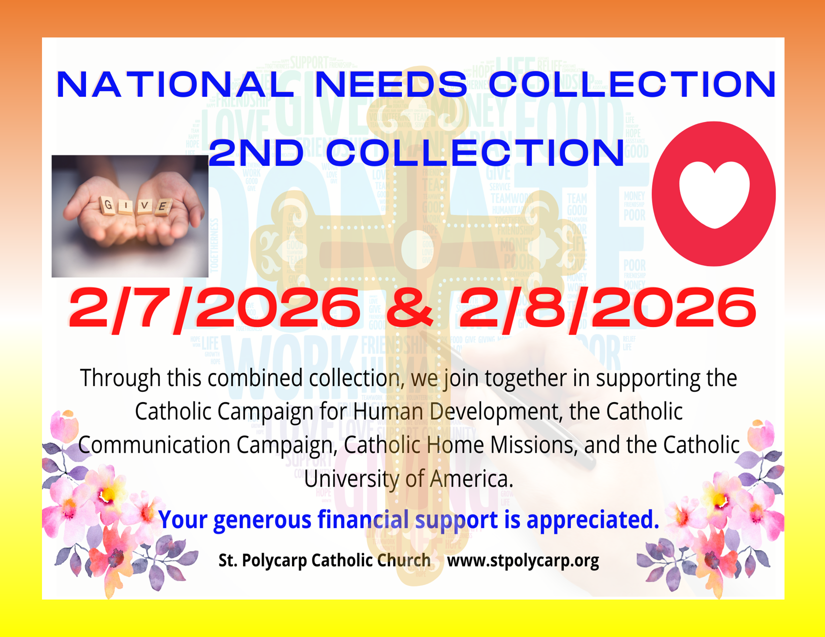 Catholic Collection The National Needs Collection, 2/7 & 2/8/2026 - Saint Polycarp Catholic ...