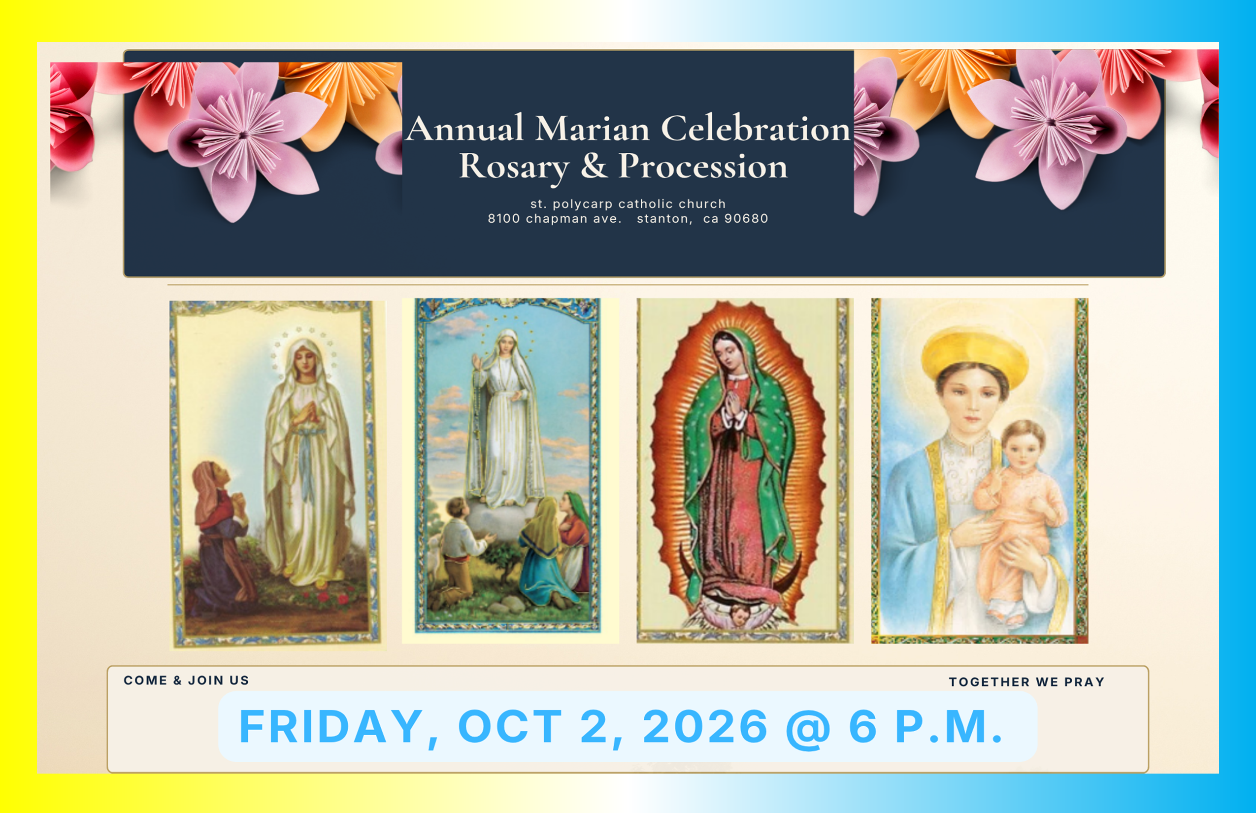 Annual Marian Celebration – October 2–4, 2026